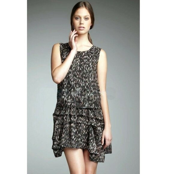 Theory Dresses & Skirts - Theory Rikina Flame Silk Chiffon High Low Sleeveless Ruffle Flowy Mini Dress P48